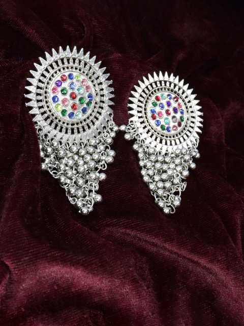 

Krelin Silver Plated German Silver Circular Drop Earrings