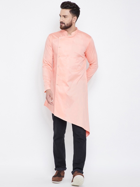 

Hypernation Men Pink Solid Satin Kurta