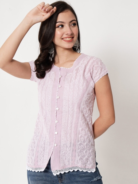 

PARAMOUNT CHIKAN Mauve Ethnic Motifs Embroidered Chikankari Pure Cotton Chikankari Kurti