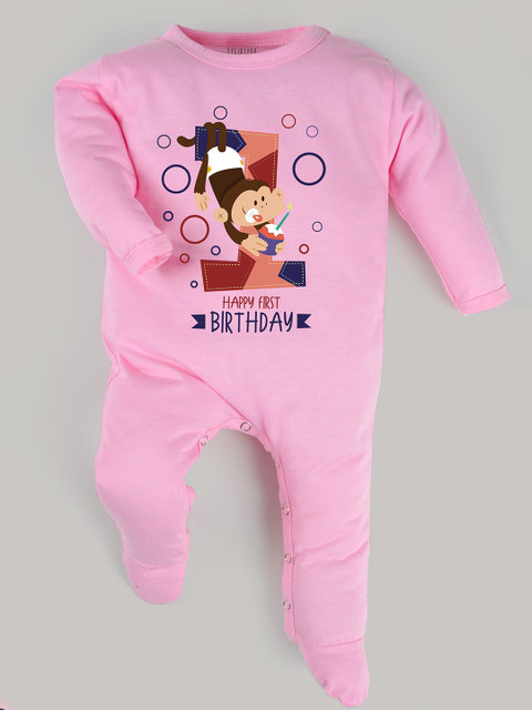 

FFLIRTYGO Infant Kids Pink Printed Cotton Sleepsuit
