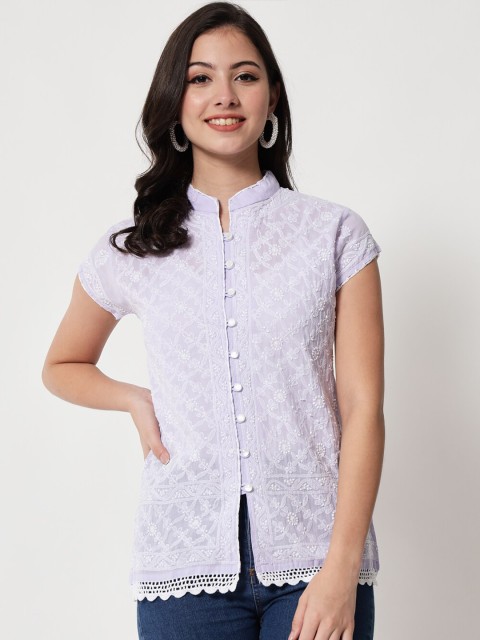 

PARAMOUNT CHIKAN Mauve Hand Embroidered Chikankari Pure Cotton Kurti