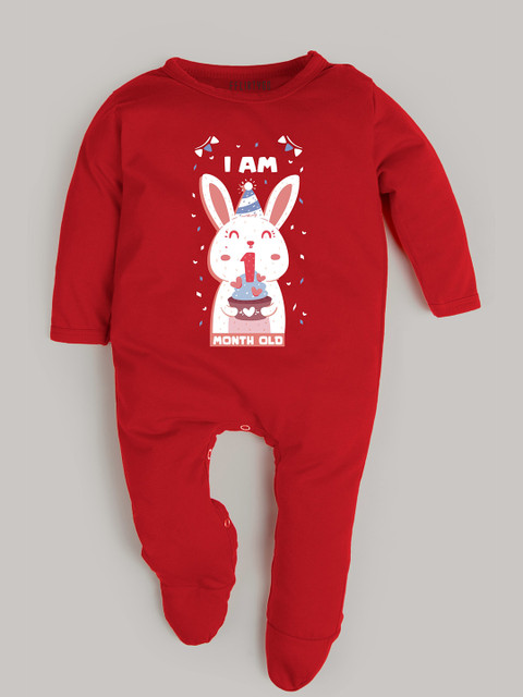 

FFLIRTYGO Kids Red & White Printed Cotton Sleepsuit