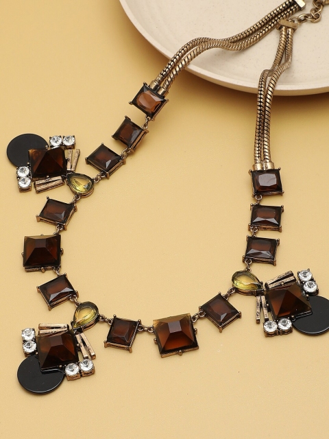 

SOHI Women Gold-Plated & Coffee Brown Stone Necklace