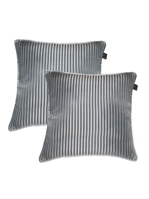 

Lushomes Grey Set of 2 Striped Square Cushion Covers