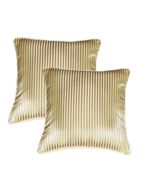 

Lushomes Champagne Set of 2 Striped Square Cushion Covers