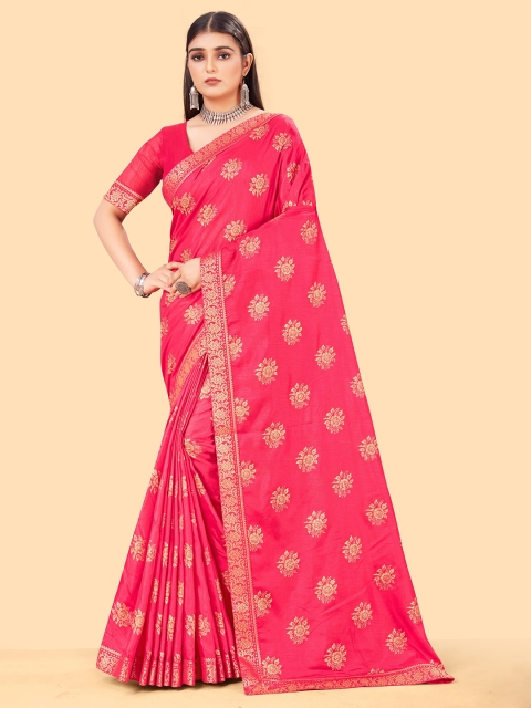 

TEREZA Pink & Gold Floral Zari Silk Blend Banarasi Saree