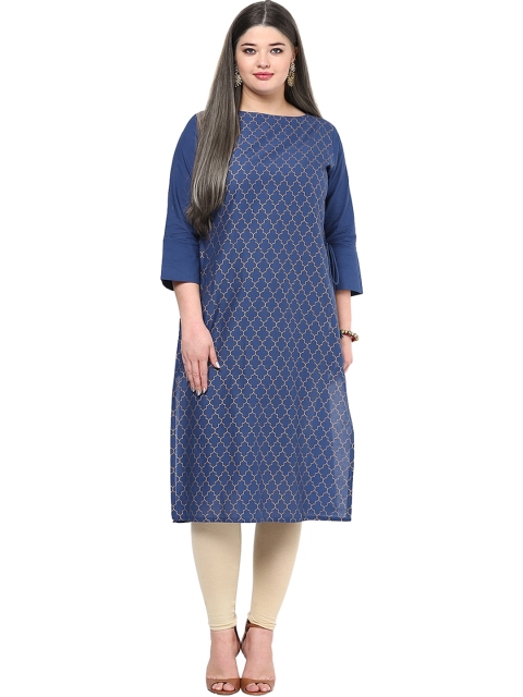 

Love More Women Blue Printed Straight Kurta