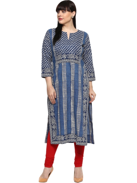 

Love More Women Blue Printed Straight Kurta