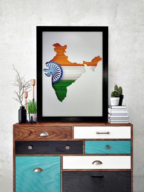 

Gallery99 Flag Indian Map Art Print Texture Paper Framed Wall Art, White