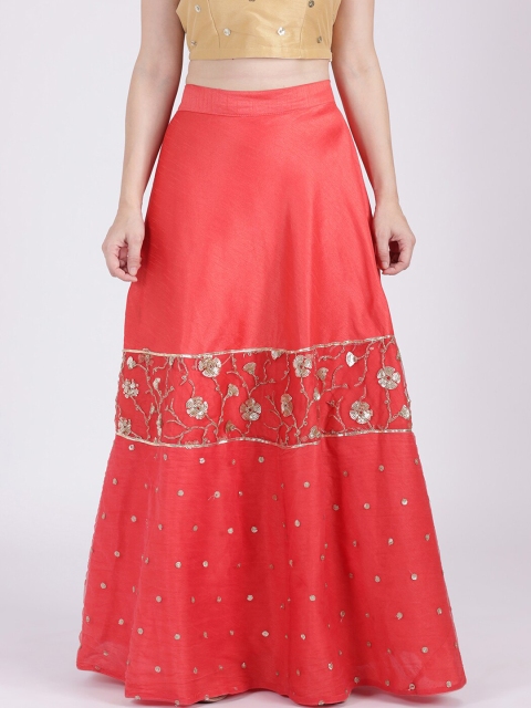 

studio rasa Women Coral Net Embroidered Flared Maxi Skirts