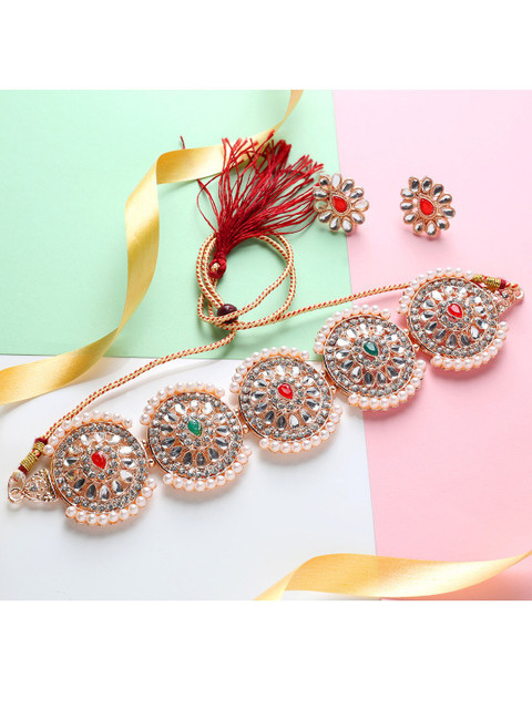 

Mad Club Women White & Red Gold-Plated Stone-Studded & Beaded Jewellery Set