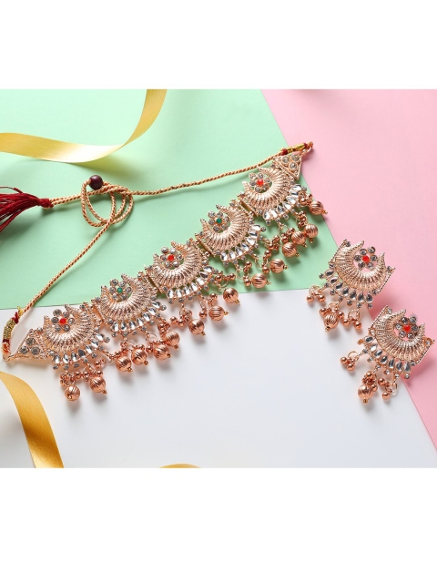 

MAD CLUB Rose Gold-Plated Red Stone-Studded Jewellery Set