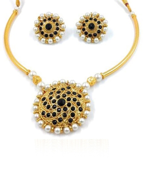 

MAD CLUB Gold-Plated Black & White Stone Studded & Beaded Jewellery Set