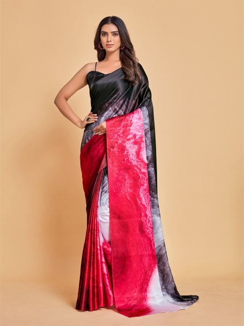 

all about you Red & White Tie and Dye Satin Saree