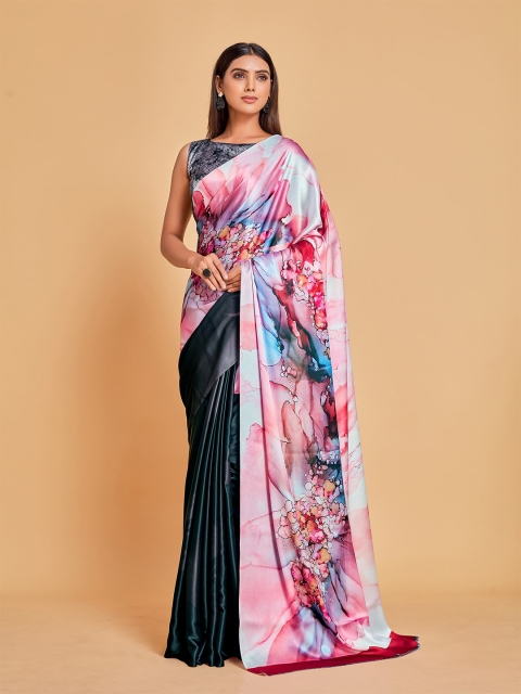 

all about you Women Pink & Red Satin Half and Half Saree