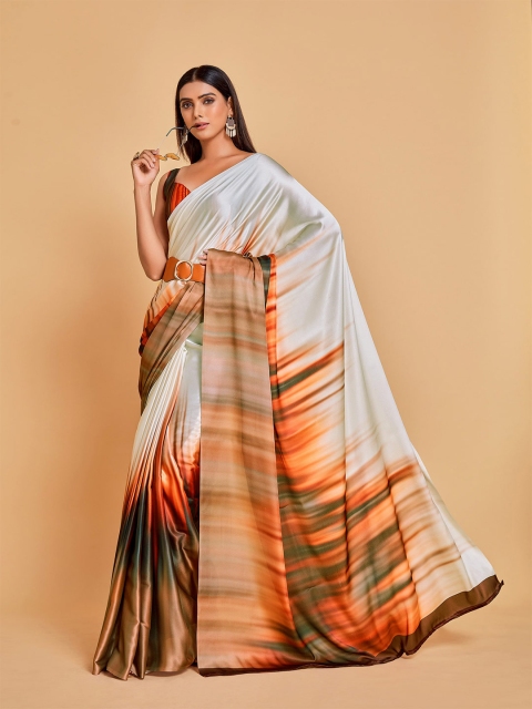 

all about you Brown & Off White Satin Saree