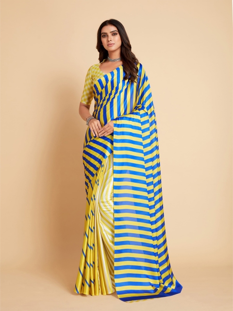 

All about you Lime Green & Blue Striped Satin Saree