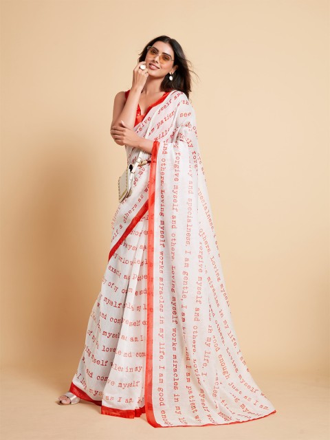 

all about you White & Red Ready to Wear Saree