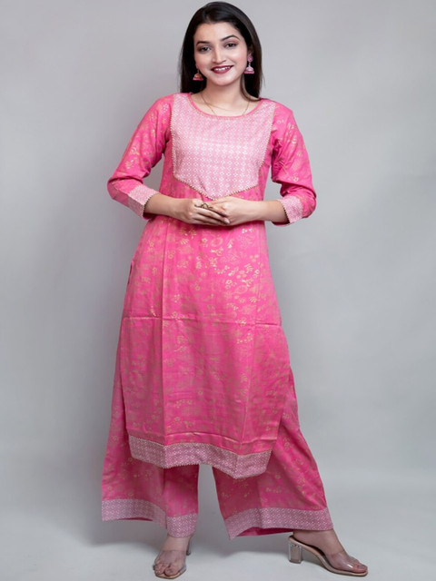 

KALINI Women Pink Panelled Straight Kurta with Palazzos