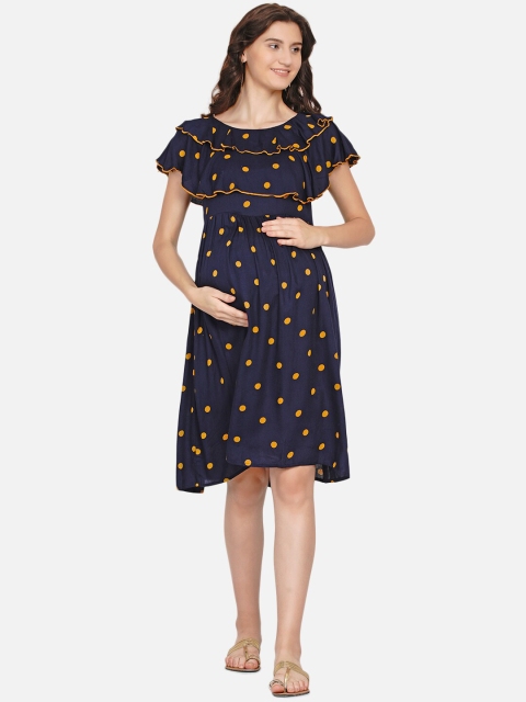 

Mine4Nine Women Blue Layered Maternity A-Line Midi Dress