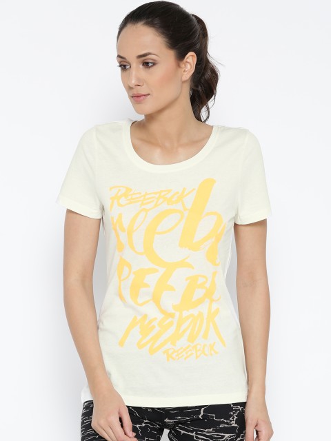 

Reebok Women Off-White Super Scripty Printed Round Neck T-shirt