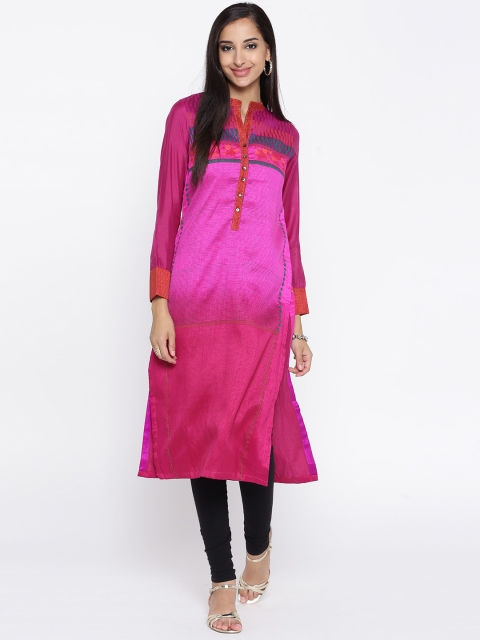 

Biba Women Pink Printed Straight Kurta