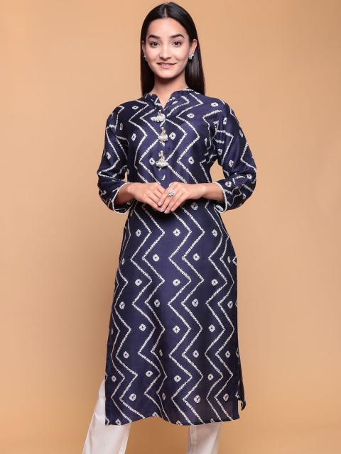 

ZARI Women Blue Chevron Printed Crepe Kurta