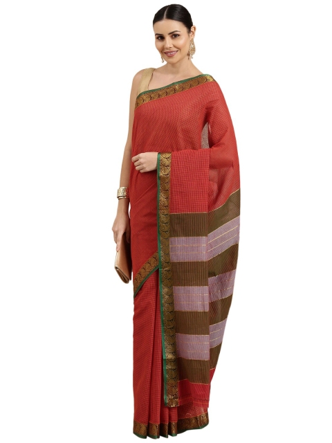

Pavechas Maroon & Green Checked Zari Pure Cotton Mangalagiri Saree
