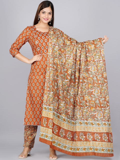 

Glorious Women Brown Ethnic Motifs Printed Pure Cotton Kurta Set