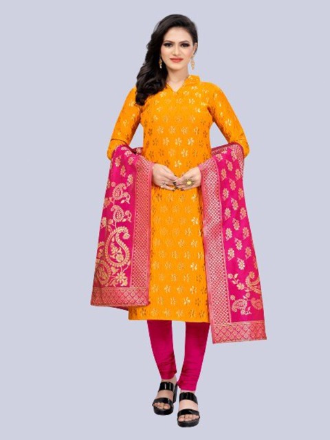 

MORLY Yellow & Pink Dupion Silk Unstitched Dress Material