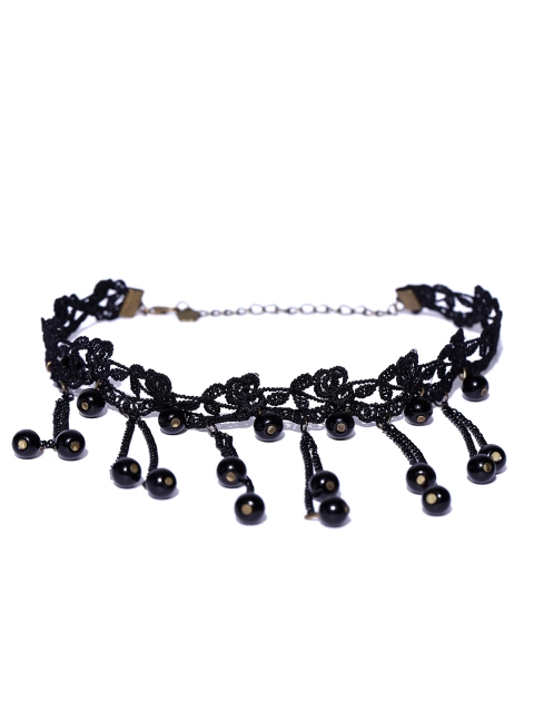 

Shining Diva Black Beaded Crochet Choker Necklace