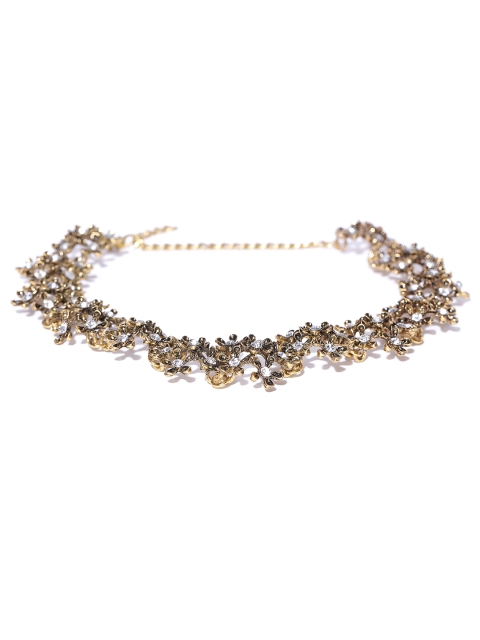 

Shining Diva Antique Gold-Toned Floral Stone-Studded Collar Necklace