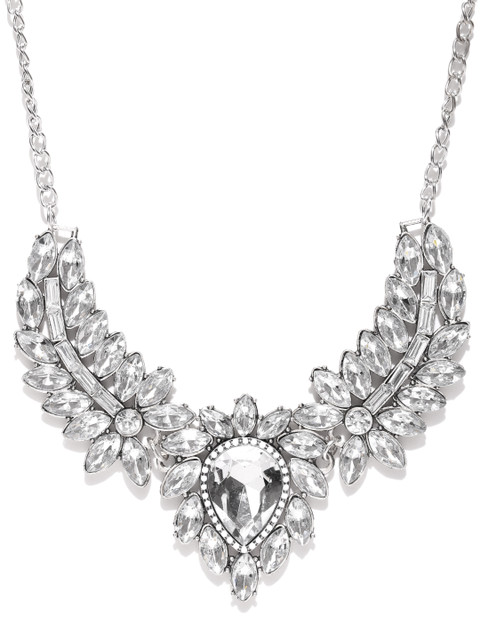 

Shining Diva Silver-Toned Stone-Studded Necklace