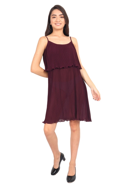 

D 'VESH Women Maroon Solid Pleated Georgette Dress