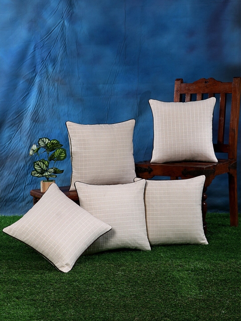

SOKNACK Pack Of 5 Cream-Coloured Checked Square Cushion Covers