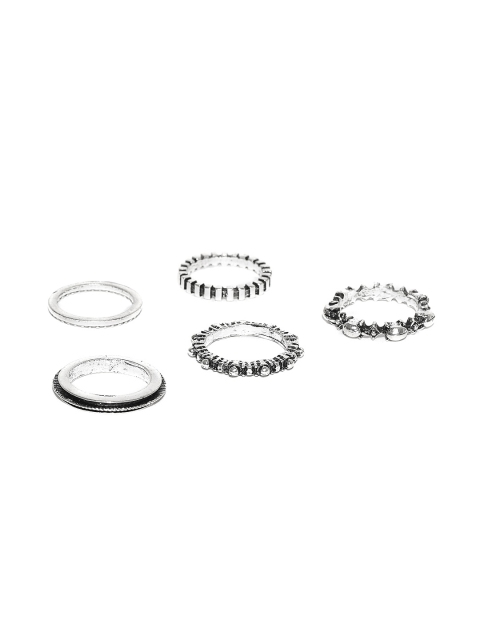 

Shining Diva Set of 5 Silver-Toned Textured Rings