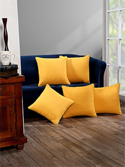 

SOKNACK Yellow Set of 5 Checked Square Cushion Covers