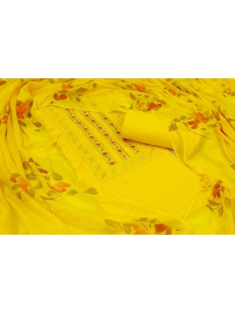 

SALWAR STUDIO Yellow & Red Embellished Pure Cotton Unstitched Dress Material