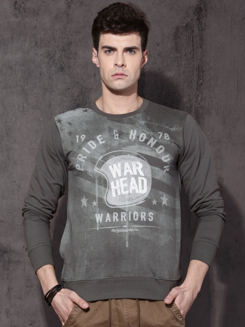 

Roadster Men Grey Melange Printed Sweatshirt