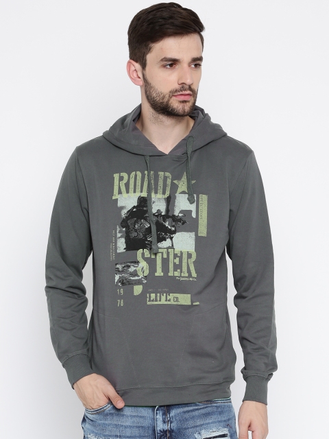 

Roadster Men Grey Printed Hooded Sweatshirt