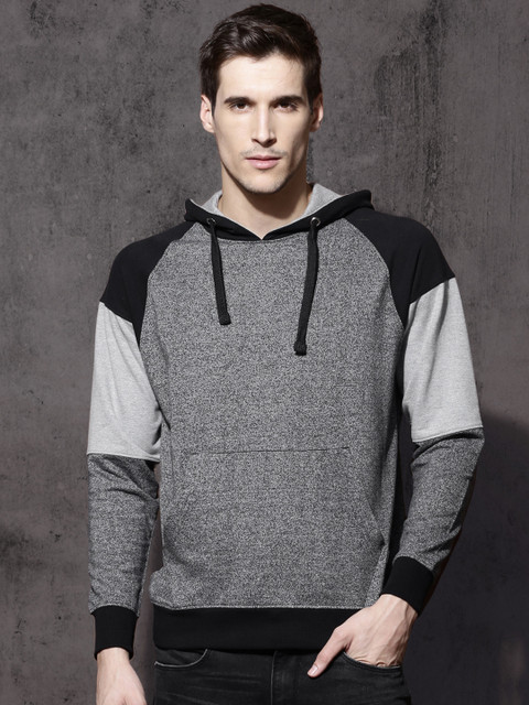 

Roadster Men Navy Self Design Hooded Sweatshirt, Navy blue