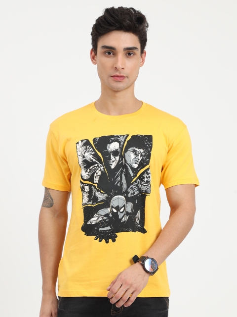 

COOFT Men Yellow & Black Printed Pure Cotton T-shirt