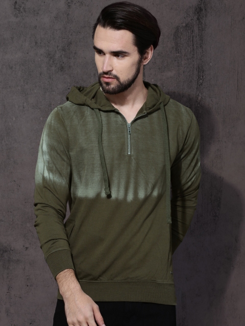 

Roadster Men Olive Green Dyed Hooded Sweatshirt