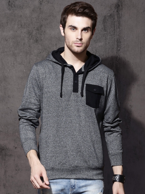 

Roadster Men Charcoal Grey Solid Sweatshirt