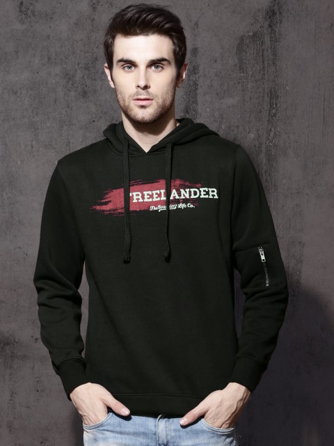 

Roadster Men Black Printed Hooded Sweatshirt
