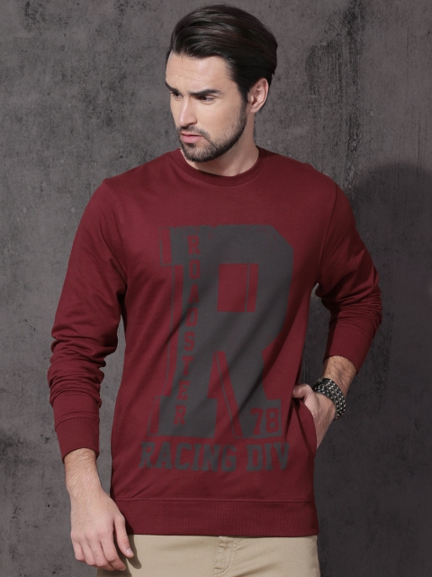

Roadster Men Maroon Printed Sweatshirt