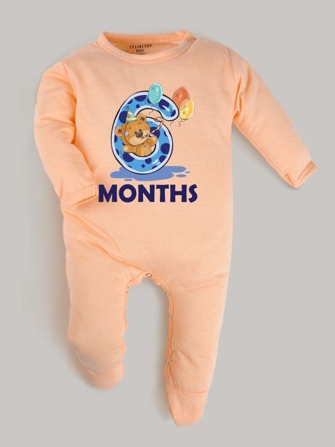 

FFLIRTYGO Unisex Kids Peach-Coloured & Blue Printed Rompers