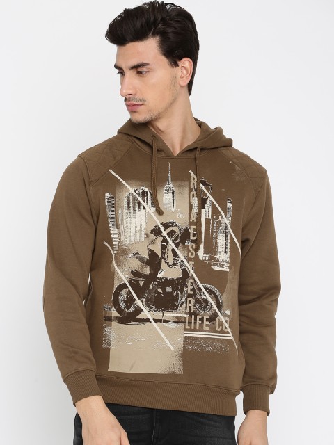 

Roadster Men Brown Printed Hooded Sweatshirt