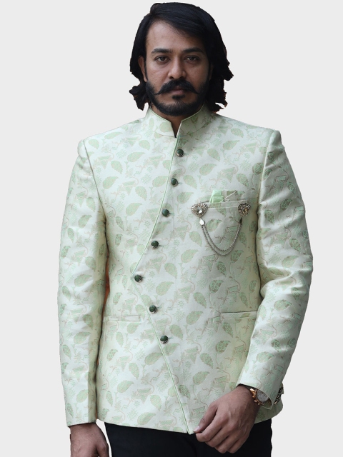 

amzira Men Lime Green Self-Design Jodhpuri Blazers