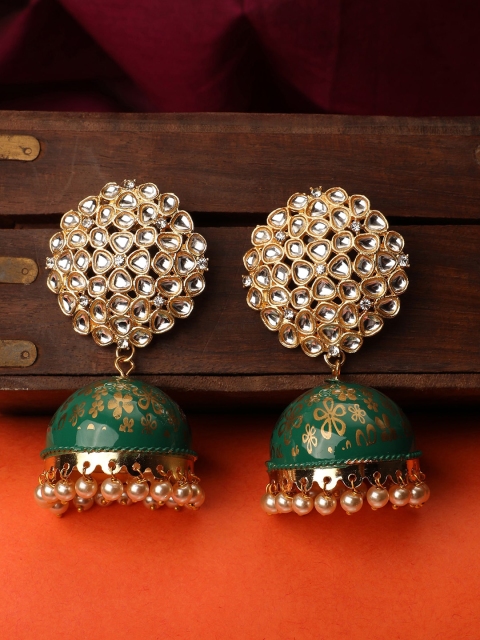 

ZaffreCollections Green Dome Shaped Jhumkas Earrings